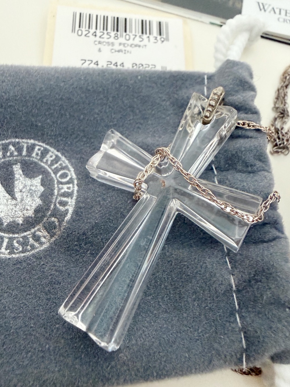 NEW Waterford crystal cross with silver chain